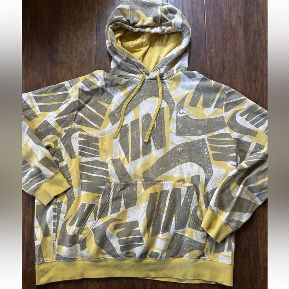 Nike Men's Yellow Gray Futura Club Pullover Spell-Out Hoodie Sweatshirt Size XL